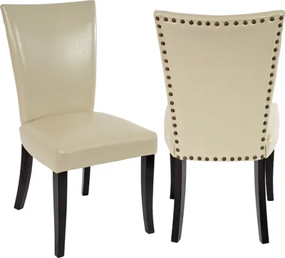 Produktbild von 2er-Set Esszimmerstuhl Chesterfield, Stuhl Küchenstuhl, Nieten MVG-  Kunstleder, creme, dunkle Beine
