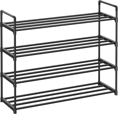 Image de Meuble à chaussures à 4 niveaux, avec supports métalliques, pouvant accueillir jusqu'à 20 paires de chaussures, idéal pour le salon, l'entrée et le vestiaire, 92 x 30 x 73 cm, noir