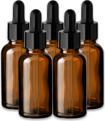Produktbild von 5x Braune Glasflasche 30 ml mit schwarzer Pipette Kosmetikflasche Set