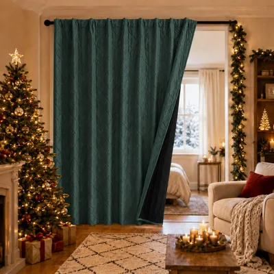Image de Rideau thermique, séparateur de pièce, 254 x 214 cm, couleur vert de Noël, tissu velours matelassé, polyester, avec bande multifonctionnelle, idéal pour salon ou chambre - 1 pièce