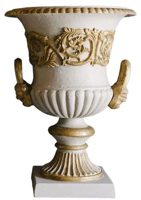 Immagine prodotto di Casa Padrino Vaso barocco in ghisa con base grigio/oro Ø 35 x H. 49 cm - Magnifica decorazione da giardino in stile barocco