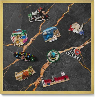 Produktbild von Magnetboard 50x50 cm – Goldener Rahmen – Verzierte Dunkle Marmoroptik – Magnettafel, Magnetwand, Magnetpinnwand, Schule & Gastronomie