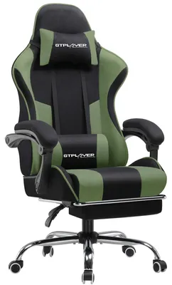 Immagine prodotto di Sedia da gaming - Sedia da ufficio ergonomica - Cuscino lombare con funzione massaggio - Poggiapiedi ribaltabile - Regolabile in altezza - Portata fino a 150 kg - Rivestimento in tessuto verde