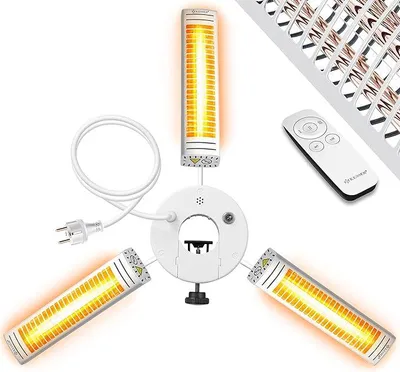 Produktbild von Heizstrahler Infrarot 3000W für Terrasse Gastro- & Sonnenschirm Quarzstrahler Outdoor Infrarotstrahler Terrassenstrahler mit Fernbedienung | höhenverstellbar Garten & Außenbereich