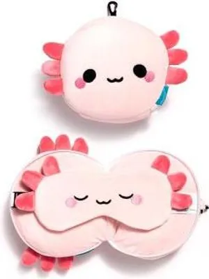 Image de Relaxeazzz Adoramals Maddie l'axolotl Oreiller de voyage & masque de sommeil