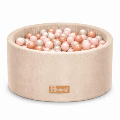 Produktbild von Flumi Bällebad Baby - Bällepool Kinder 90x40cm mit 200 Bällebad Bälle ∅ 7cm in EU hergestellt - Beige+ Pfirsich Bälle