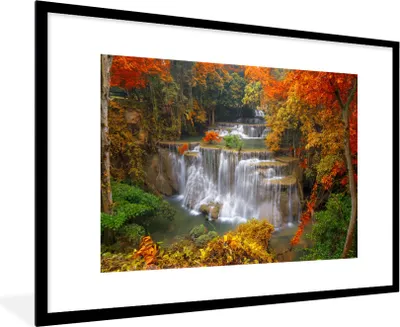 Produktbild von MuchoWow® Gerahmtes Poster Bäume - Wasserfall - Herbst 90x60 cm - Poster mit Schwarzem Bilderrahmen Wandposter Rahmen Foto Bilder - Wanddekoration - Fotos