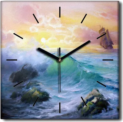 Produktbild von Coloray Uhr auf Leinwand 30x30 cm Wand Uhr Dekoration Wohnzimmer Segeltuch schwarze Hände -Meer-Ozean-Schiff.