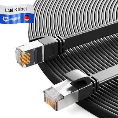 Produktbild von hb-digital Netzwerkkabel 10m Patch Kabel cat.7 Flachkabel RJ45 LAN Kabel CAT.7 Kupfer bis zu 10 Gbit/s U/FTP PVC schwarz