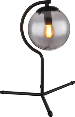 Produktbild von Globo Lighting Tischleuchte Metall schwarz matt, Glas rauchfarben, Kabel Textil schwarz, Wippschalter am Kabel, ø: 350mm, H: 350mm, Kabellänge 1500mm, exkl. 1x E14 25W 230V