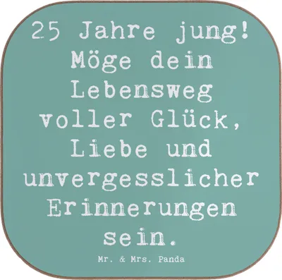 Produktbild von Mr. & Mrs. Panda Untersetzer für Gläser Spruch 25. Geburtstag Glück - Meeresbrise - Geschenk, Jubiläum, Erinnerungen, Happy Birthday, Alter, Holzuntersetzer, Coaster