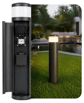 Produktbild von SSC-LUXon PALISO Design Lichtsäule Garten mit 2x Steckdosen für Außen - Außenstehlampe Pollerleuchte schwarz IP44 Höhe 46 cm