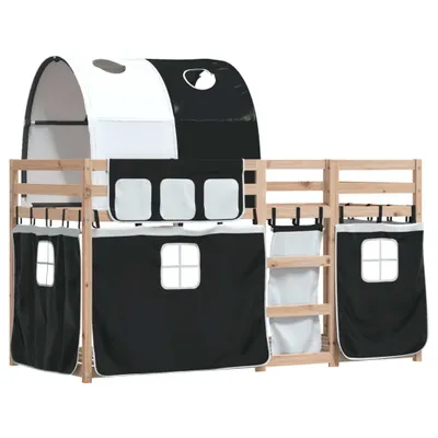 Produktbild von Möbel Etagenbett mit Vorhängen Weiß Schwarz 90x200 cm Kiefernholz - Klassische Bettrahmen 3284018