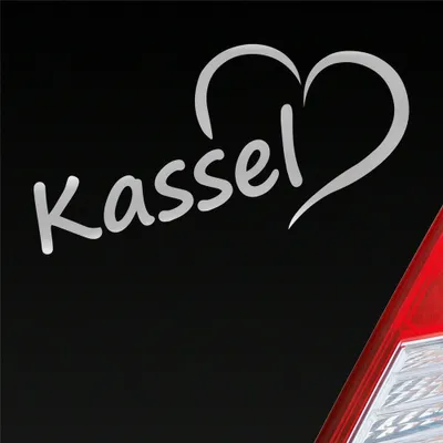 Produktbild von Auto Aufkleber Kassel Herz Stadt City Liebe Love Heimat 16,5x8 cm Silber Sticker Heckscheibenaufkleber