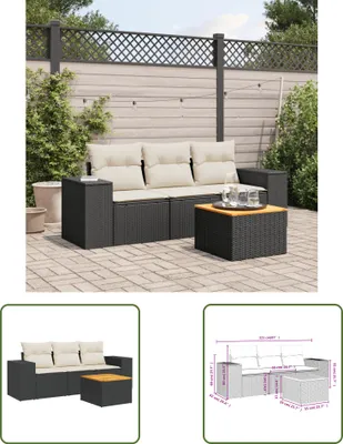 Produktbild von The Living Store 4-tlg. Garten-Sofagarnitur mit Kissen Schwarz Poly Rattan