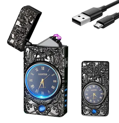 Obrázok produktu pre Elektrické zapaľovače, dobíjateľné cez USB, odolné voči vetru, kovové telo, indikátor stavu batérie, model Dragon Imperial, farba: čierna