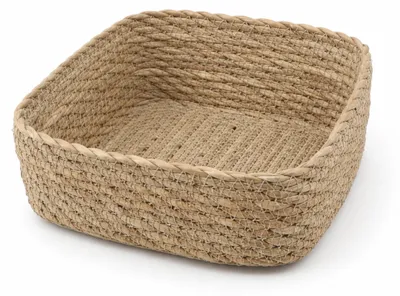 Imagen del producto de Cesta rectangular de mimbre, 17 x 17 x 7 cm, cesta de almacenamiento hecha con fibras naturales, ideal para la cocina y el baño