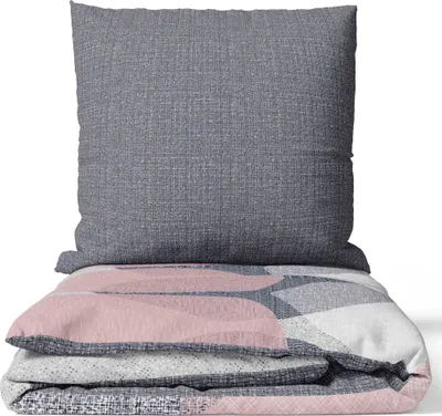 Produktbild von Renforce Baumwollbettwäsche Set 200x220 Rosa Grau Weiß Kreise Meliertes Design mit Reißverschluss