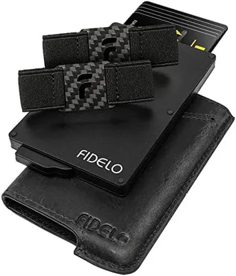 Image de Portefeuille en cuir pour hommes FIDELO, noir, avec porte-cartes, clips et protection RFID