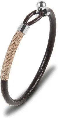 Productafbeelding van Gevlochten lederen armband, zwart en bruin, met magnetische sluiting, herenaccessoire