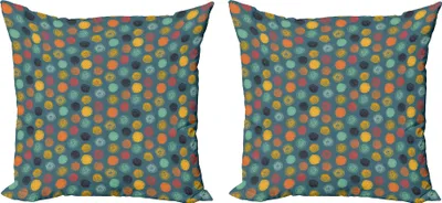 Obrázek produktu pro ABAKUHAUS Moderní sada povlaků na polštář (2ks), geometrický prchavý abstraktní obraz s barevnými kruhy na nefritově zeleném pozadí, 50 x 50 cm, vícebarevný