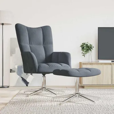Produktbild von vidaXL Relaxsessel mit Hocker Dunkelgrau Samt