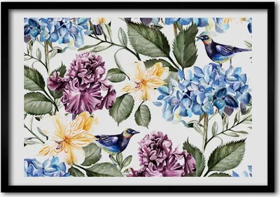 Produktbild von Bild - Bilderrahmen - 100 cm x 70 cm - MDF - Rahmen - Foto - Wandkunst Blumen und Vögel