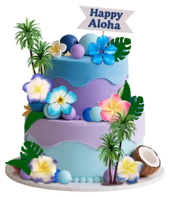 Tortendeko-Set Hawaii 42-tlg. mit Blumen, Palmen & Aloha-Topper