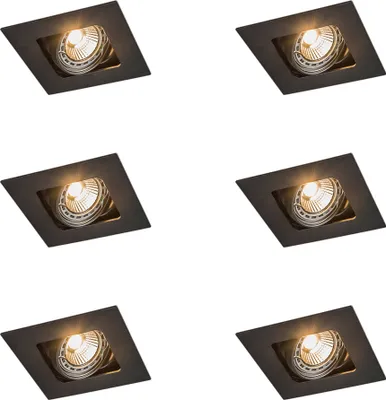 Produktbild von QAZQA - Set mit 6 quadratischen Einbaustrahlern schwarz verstellbar - Artemis I Wohnzimmer I Schlafzimmer - Stahl - LED geeignet GU10