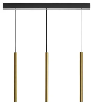 Obrázok produktu pre Thalassia S/3P Lineárne závesné svietidlo – 3-žiarovkové, 3 x 7 W, 3000 K, 1194 lm, uhol vyžarovania 18°, zlatá povrchová úprava s čiernou stropnou rozetou – Gealuce – vysoko kvalitný hliník