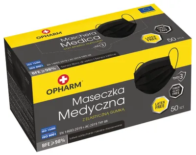 Produktbild von Medizinische Masken TypIIR Opharm® - schwarz (50 Stück)