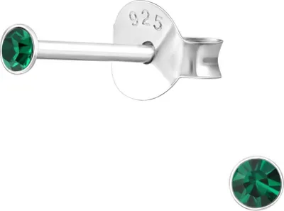 Produktbild von Ohrstecker 925 Sterling Silber mit Kristall 2mm in verschiedenen Farben Farbe - Grün