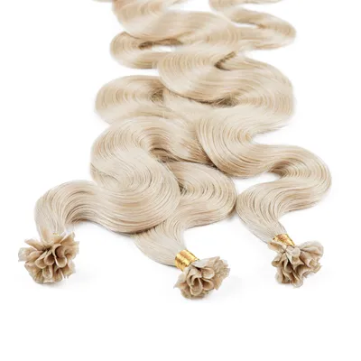 Image de hair2heart Extensions de cheveux humains ondulés - 25 mèches 0,5g 60cm 10/1 blond clair cendré