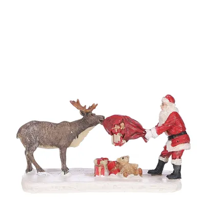 Produktbild von LuVille Weihnachtsdorf-Miniatur Rentiere necken den Weihnachtsmann - L12 x B7,5 x H7 cm
