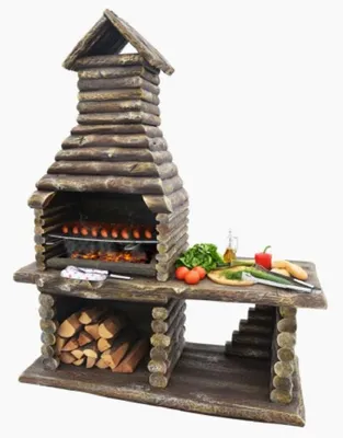 Immagine prodotto di Casa Padrino barbecue da giardino marrone 162 x 70 x h. 205 cm - Camino per barbecue in cemento effetto legno - Accessori per giardino