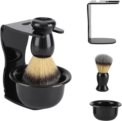 Produktbild von 3-in-1 Herren Rasierset mit Dachshaar Rasierpinsel, Rasiermesser, Halter und Edelstahl Rasierschale