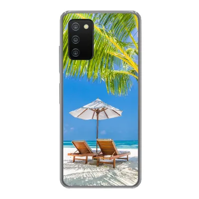 Produktbild von MuchoWow® Handyhülle Schutzhülle Hülle für Samsung Galaxy A03s Palme - Strandkorb - Sonnenschirm Silikon Softcase Handy Hülle - Schutz
