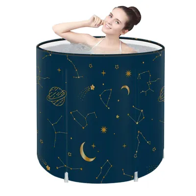 Produktbild von Tragbare klappbare Badewanne, zusammenklappbare Badewanne für Erwachsene zum Reisen, Camping, Zuhause & Spa, platzsparend, aus strapazierfähigem PVC-M