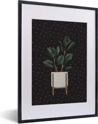 Produktbild von MuchoWow® MuchoWow® Gerahmtes Poster Pflanzen - Blumentopf - Dots - Schwarz 30x40 cm - Poster mit zchwarzem Bilderrahmen - Wandposter Schlafzimmer