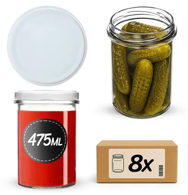 Produktbild von KADAX Einmachgläser 475ml mit Ø 82 mm Schraubdeckel, Marmeladengläser, Schraubgläser zum Einkochen, Einmachen und Aufbewahren von Marmelade & Honig (Weiß, 8 Stück)