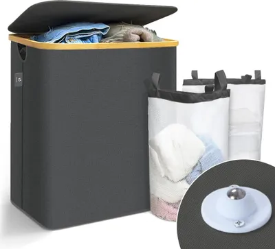 Produktbild von Famanu Wäschekorb mit Deckel - Praktisch und Faltbar - 145L - Grau