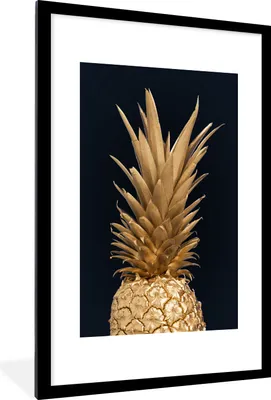 Produktbild von MuchoWow® MuchoWow® Gerahmtes Poster Ananas - Obst - Gold 60x90 cm - Poster mit zchwarzem Bilderrahmen - Dekoration - Wandposter Wohnzimmer - Hochwertig