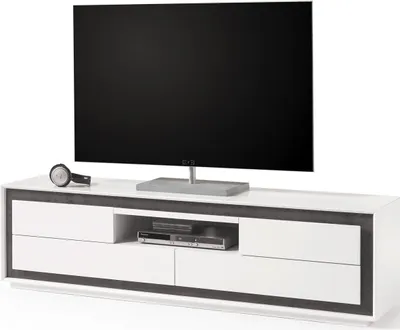 Produktbild von Lowboard Durban weiß Lack matt 4 Schubkästen Beton Nachbildung
