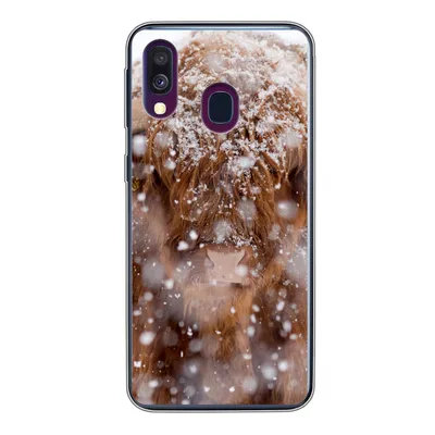 Produktbild von MuchoWow® Handyhülle Schutzhülle Hülle für Samsung Galaxy A40 Schottischer Highlander - Hörner - Schnee Silikon Softcase Handy Hülle - Handy-Tasche