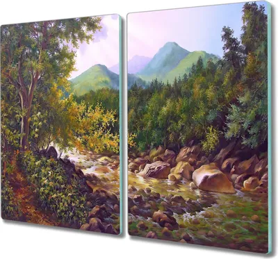 Produktbild von Coloray Hackbrett Kochplattenabdeckung Herdabdeckplatte 2x30x52 cm Schneidebrett Küchenbrett - Waldgebirgsfluss Steine