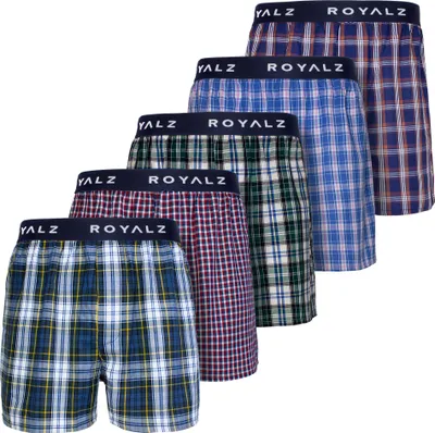 Produktbild von ROYALZ Boxershorts American Style für Herren 5er Pack - weite Männer Unterhosen Baumwolle klassisch Blau Kariert Unterwäsche weit