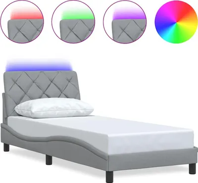 Produktbild von Bettgestell mit LED ohne Matratze Hellgrau 80x200 cm Stoff