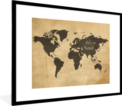 Produktbild von MuchoWow® Gerahmtes Poster Weltkarte - Reisen - Vintage 80x60 cm - Poster mit Schwarzem Bilderrahmen Wandposter Rahmen Foto Bilder - Schlafzimmer-Dekorationen - Fotoposter
