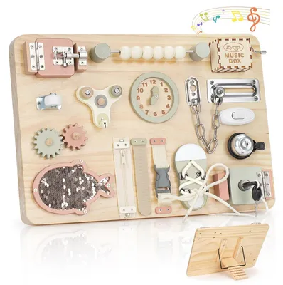 Produktbild von Groß Montessori Busy Board Motorikbrett Activity Board Motorikboard Montessori Spielzeug Brett Holzspielzeug Motorikspielzeug Sensorik Board Bunt