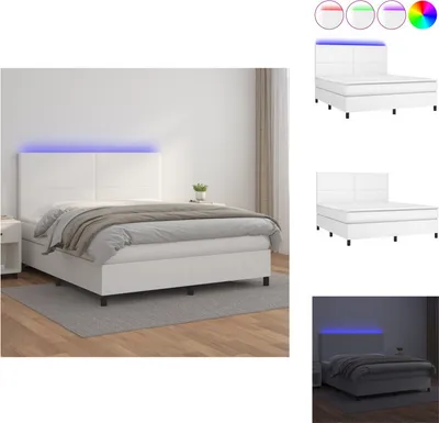 Produktbild von vidaXL Boxspringbett mit Matratze & LED Weiß 180x200 cm Kunstleder -  Betten & Bettgestelle